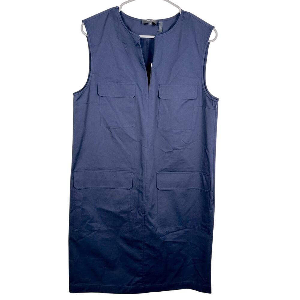 NWT Theory Blue Sleeveless Utility Shift Dress With Pockets Size 10 Cotton